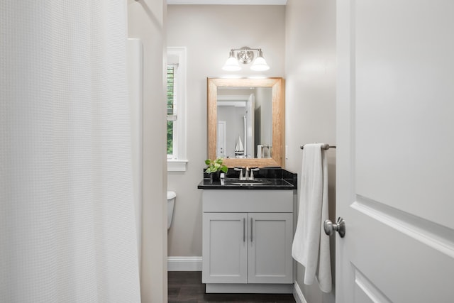 30 Pepperell Way Unit 58, Arundel, ME 04046 - full bathroom featuring vanity, wood finished floors, and a shower with shower curtain