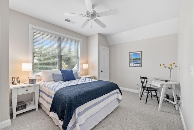 30 Pepperell Way Unit 58, Arundel, ME 04046 - carpeted bedroom with ceiling fan and vaulted ceiling