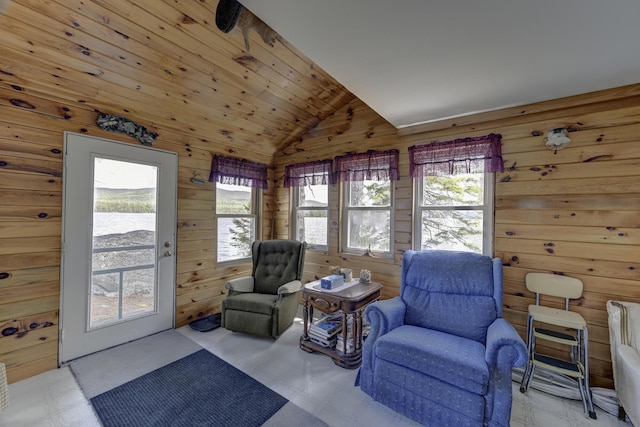 M18L1 Troutdale Rd, The Forks Plt, ME 04985 - living area featuring wooden walls, lofted ceiling, and healthy amount of natural light
