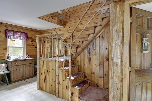 M18L1 Troutdale Rd, The Forks Plt, ME 04985 - stairway featuring wood walls and tile patterned floors