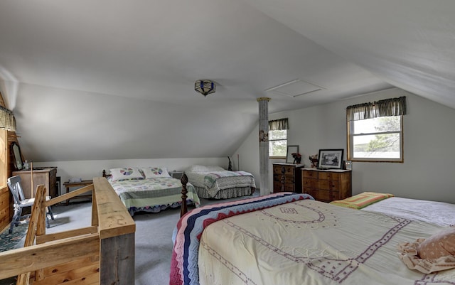 M18L1 Troutdale Rd, The Forks Plt, ME 04985 - carpeted bedroom with lofted ceiling and attic access