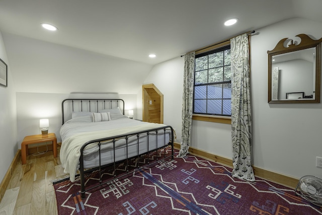 7 Hazen St, Norway, ME 04268 - bedroom featuring vaulted ceiling, wood finished floors, and recessed lighting