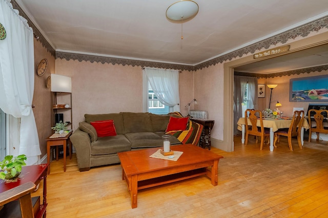 12 Court St, Rochester, NH 03867 - living area with light wood-style flooring and crown molding