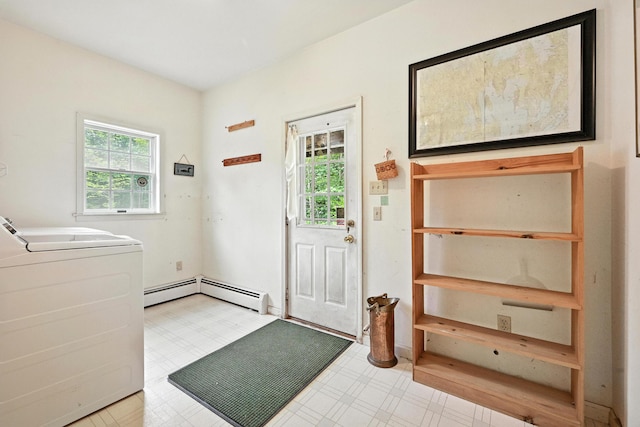 15 Loon Call Dr, Belgrade, ME 04917 - washroom with washer / clothes dryer, light flooring, and baseboard heating