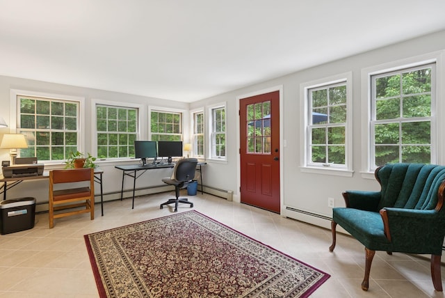 3 Flintlock Ln, Falmouth, ME 04105 - office area with plenty of natural light, a baseboard heating unit, and tile patterned flooring