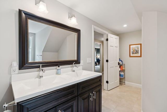 3 Flintlock Ln, Falmouth, ME 04105 - full bath with double vanity, recessed lighting, and tile patterned flooring
