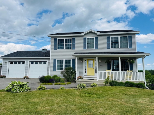 905 Blackstream Rd, Hermon, ME 04401 - view of front of home featuring asphalt driveway, an attached garage, covered porch, and a front yard