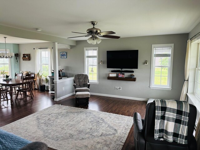 905 Blackstream Rd, Hermon, ME 04401 - living room with healthy amount of natural light, wood finished floors, and a ceiling fan