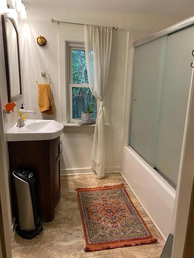 22 Lamb Farm Rd, Brunswick, ME 04011 - bathroom featuring vanity and shower / bath combination with glass door