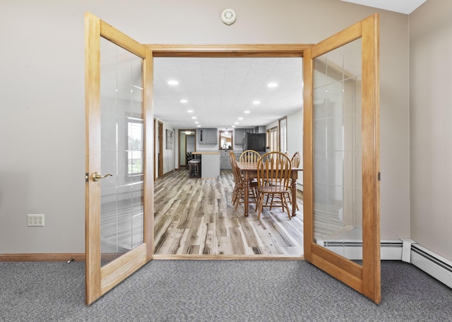 178 Potter Rd, Hudson, ME 04449 - dining room featuring bar area, recessed lighting, and light carpet