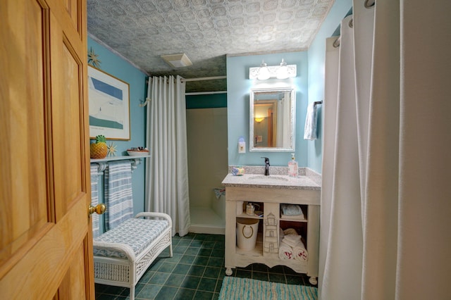 147 Spring Valley Rd, Raymond, ME 04071 - full bath featuring a shower with shower curtain, an ornate ceiling, and tile patterned flooring
