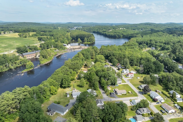 8 Riverview Ave, Lewiston, ME 04240 - aerial overview of property's location with a nearby body of water and a forest