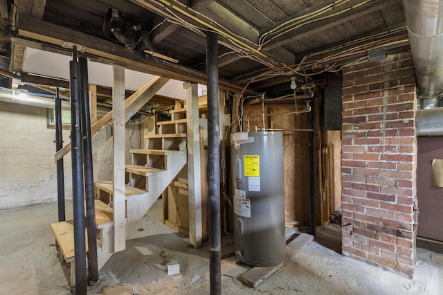 8 Riverview Ave, Lewiston, ME 04240 - unfinished basement with water heater and stairway