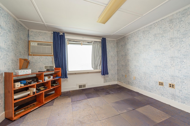 34 Old County Rd, Rockport, ME 04841 - spare room featuring wallpapered walls and a wall mounted air conditioner