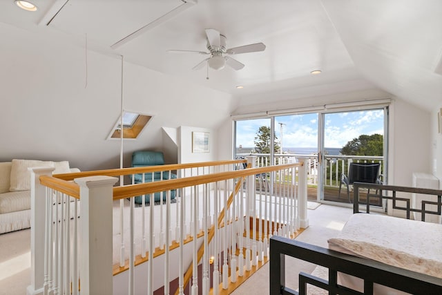 511 Webhannet Dr, Wells, ME 04090 - interior space featuring vaulted ceiling, a water view, plenty of natural light, recessed lighting, and ceiling fan