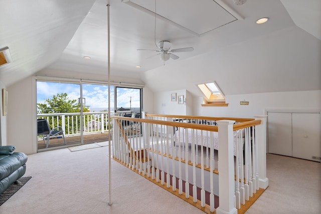 511 Webhannet Dr, Wells, ME 04090 - additional living space featuring attic access, carpet, vaulted ceiling, ceiling fan, and recessed lighting