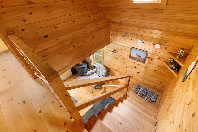 660 Sprague Rd, Waldoboro, ME 04572 - stairs with a wood stove and a relaxing sauna