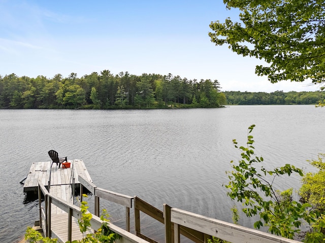660 Sprague Rd, Waldoboro, ME 04572 - dock area featuring a water view and a forest view
