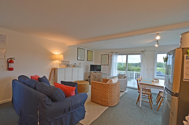5 Dyke Rd Unit G, Kennebunkport, ME 04046 - carpeted living room featuring beamed ceiling