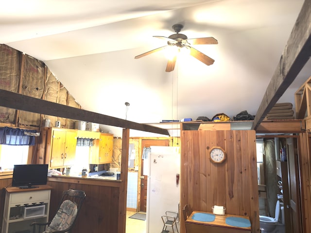 107 Haskell Ave, Raymond, ME 04071 - living room with ceiling fan and high vaulted ceiling
