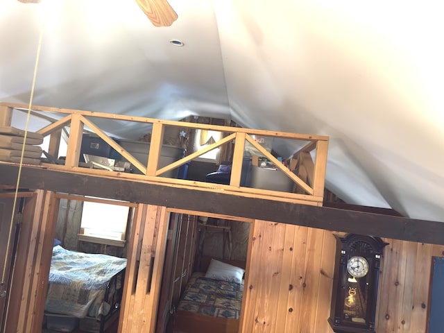 107 Haskell Ave, Raymond, ME 04071 - stairway with vaulted ceiling and wooden walls