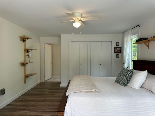 599 Mile Square Rd, Avon, ME 04966 - bedroom featuring a closet, dark wood finished floors, and a ceiling fan