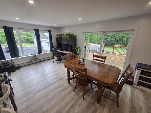1083 N Rd, Newburgh, ME 04444 - dining space with healthy amount of natural light, light wood-type flooring, recessed lighting, and a baseboard radiator