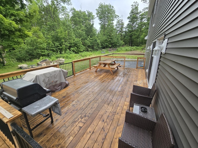 1083 N Rd, Newburgh, ME 04444 - wooden deck with grilling area