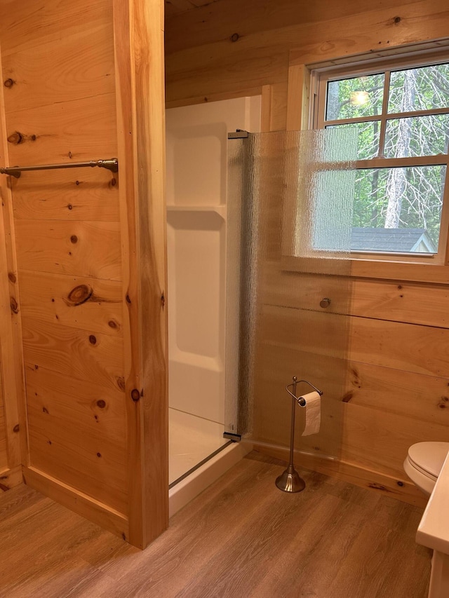 704 Sawyers Mills Rd, Starks, ME 04911 - full bath with wood finished floors and a shower stall