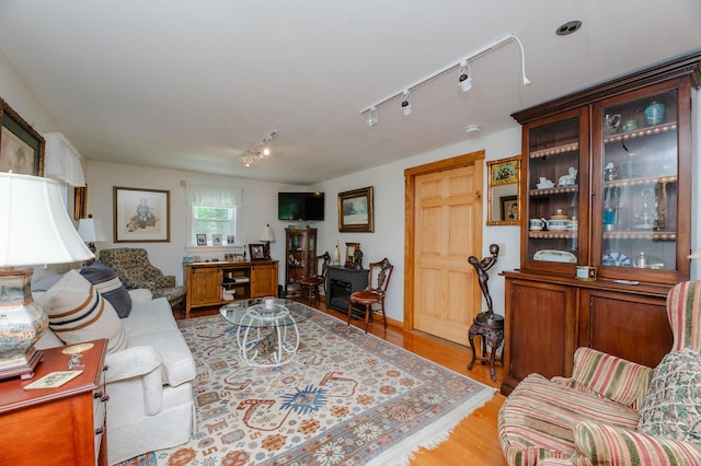 365 Waterville Rd, Skowhegan, ME 04976 - living area with track lighting, light wood-type flooring, and a wood stove