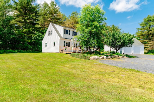365 Waterville Rd, Skowhegan, ME 04976 - view of front of home with driveway, a front lawn, a deck, and an attached garage