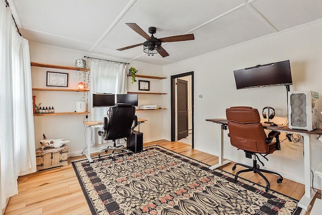 171 Bassett Rd, Winslow, ME 04901 - office area with a ceiling fan and wood finished floors