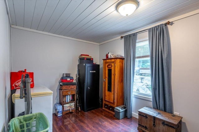 25 Pine View Ridge Rd, Boothbay, ME 04537 - misc room featuring dark wood-style flooring, ornamental molding, and wooden ceiling