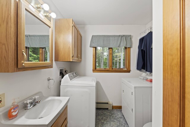 14 Moody Pond Rd, Windsor, ME 04363 - washroom featuring independent washer and dryer, a baseboard radiator, and plenty of natural light