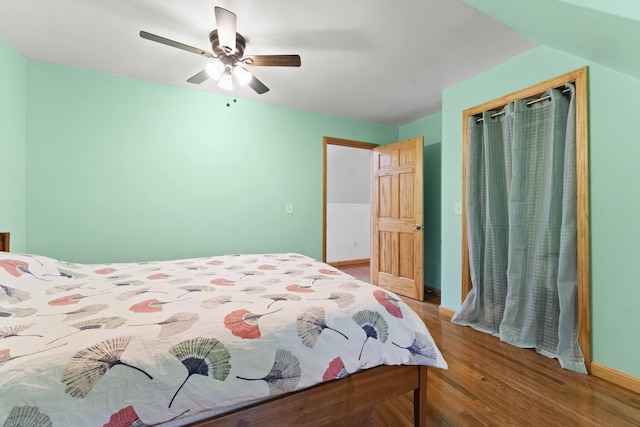 14 Moody Pond Rd, Windsor, ME 04363 - bedroom with wood finished floors, a closet, and a ceiling fan