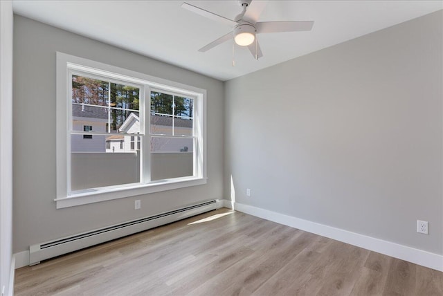 50 Ocean Park Rd Unit 102, Saco, ME 04072 - unfurnished room with a baseboard radiator, wood finished floors, and ceiling fan