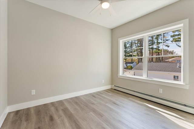 50 Ocean Park Rd Unit 102, Saco, ME 04072 - empty room featuring a baseboard radiator, wood finished floors, and ceiling fan