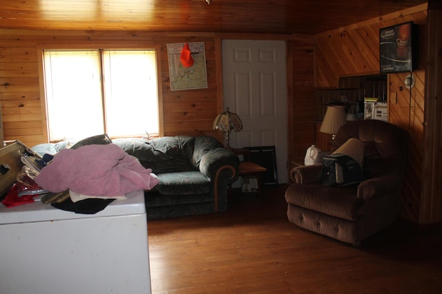 1100 Shin Pond Rd, Mount Chase, ME 04765 - living area with wooden walls, wood finished floors, and wooden ceiling