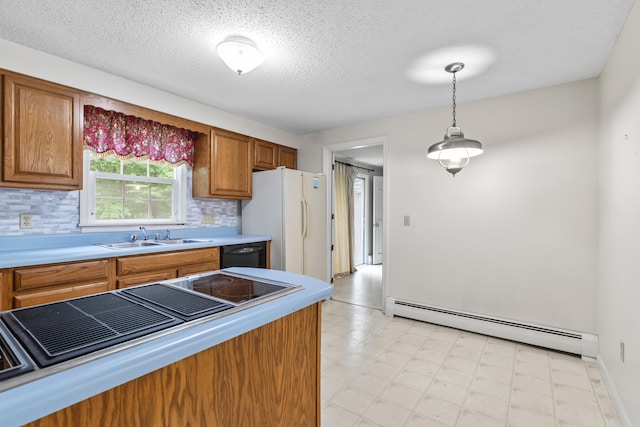 28 Colony Rd, Augusta, ME 04330 - kitchen with baseboard heating, dishwasher, brown cabinetry, backsplash, and light countertops