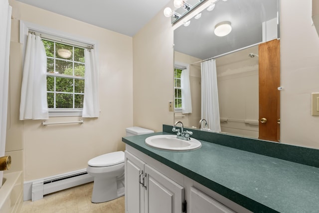 28 Colony Rd, Augusta, ME 04330 - bathroom featuring baseboard heating, vanity, and shower / bath combination with curtain