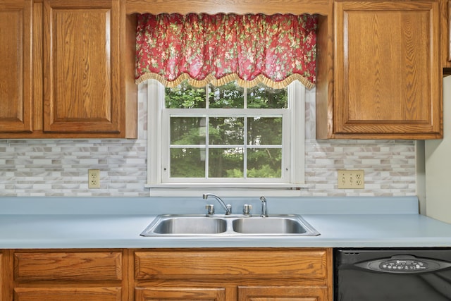 28 Colony Rd, Augusta, ME 04330 - kitchen featuring dishwasher, light countertops, brown cabinetry, backsplash, and healthy amount of natural light