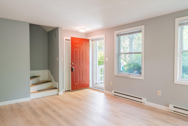 459 Allen Ave Unit 5, Portland, ME 04103 - foyer entrance with a baseboard radiator, light wood-type flooring, and stairway