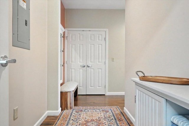 43 Lisbon St Unit 2B, Lewiston, ME 04240 - hall featuring electric panel and dark wood finished floors