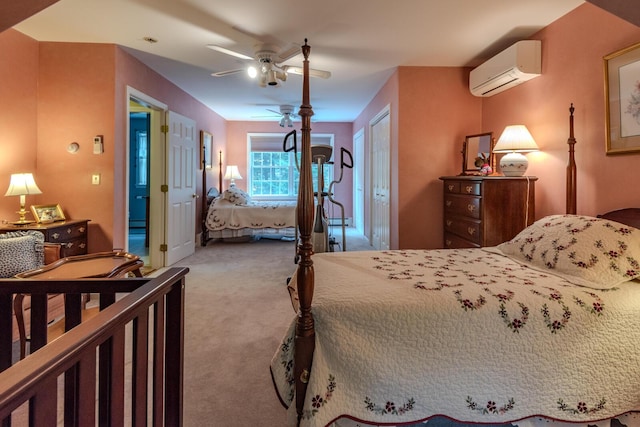 51 Tracy Cove Cir, Rome, ME 04963 - carpeted bedroom featuring an AC wall unit, ceiling fan, a closet, and baseboard heating