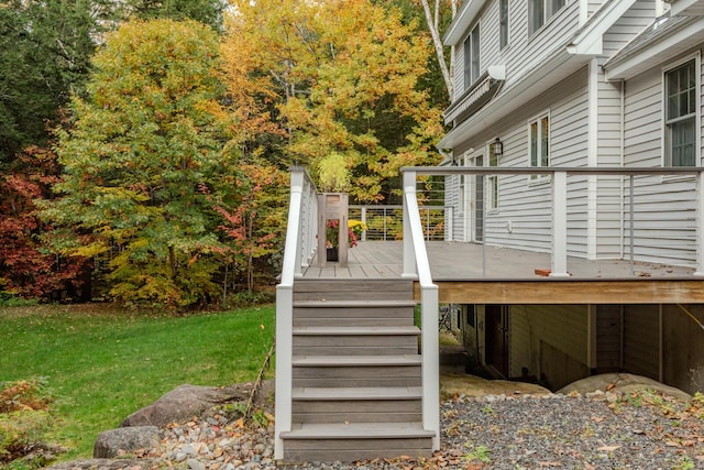51 Tracy Cove Cir, Rome, ME 04963 - wooden terrace with stairs and a lawn