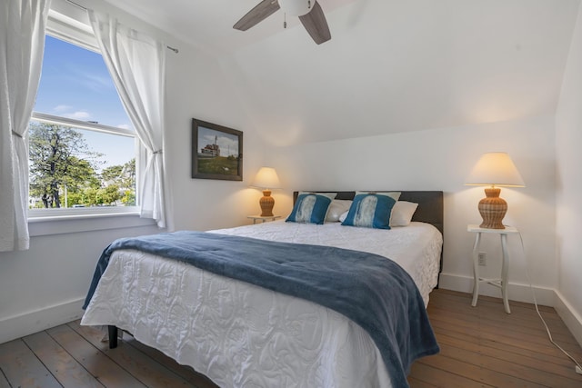 39 Main Ave, Saco, ME 04072 - bedroom featuring hardwood / wood-style floors, lofted ceiling, and a ceiling fan