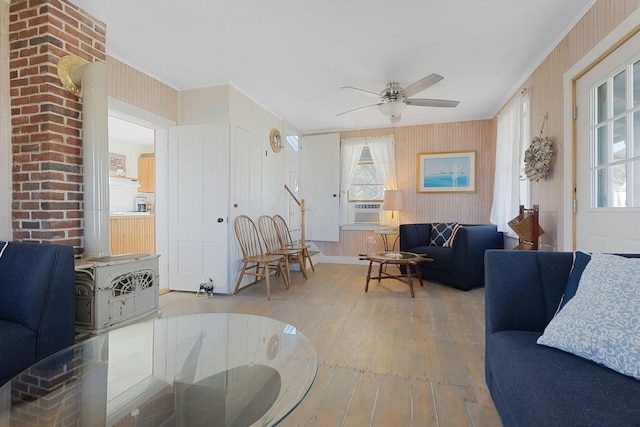 39 Main Ave, Saco, ME 04072 - living room featuring hardwood / wood-style flooring, ceiling fan, healthy amount of natural light, ornamental molding, and cooling unit