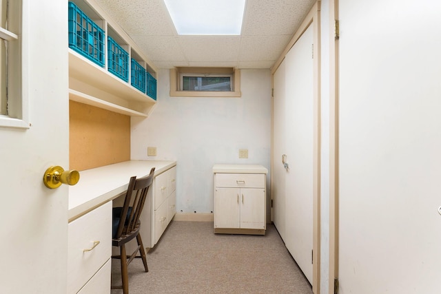 106 Bowdoinham Rd, Sabattus, ME 04280 - home office featuring a drop ceiling, light carpet, and built in study area