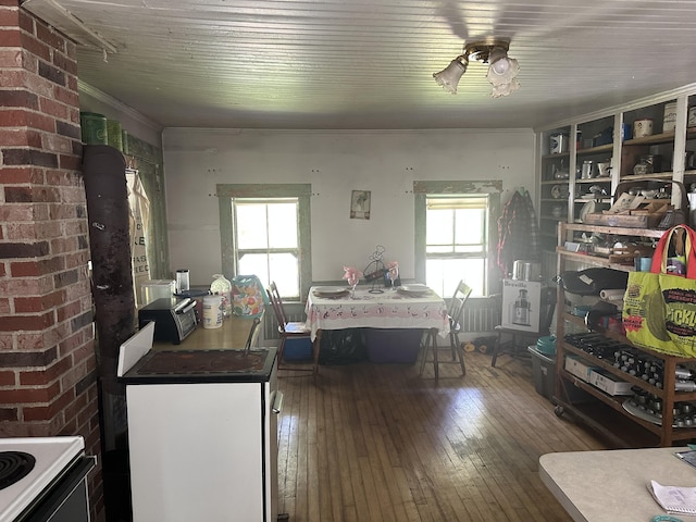 50 Church St, Weld, ME 04285 - dining area with wood-type flooring, ceiling fan, and ornamental molding