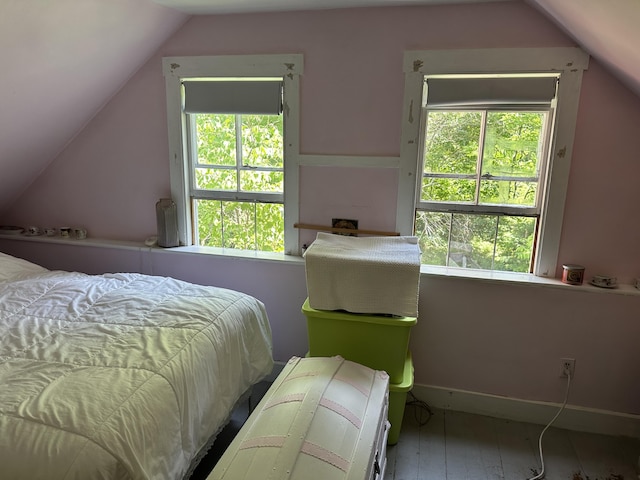 50 Church St, Weld, ME 04285 - bedroom with lofted ceiling, multiple windows, and wood finished floors